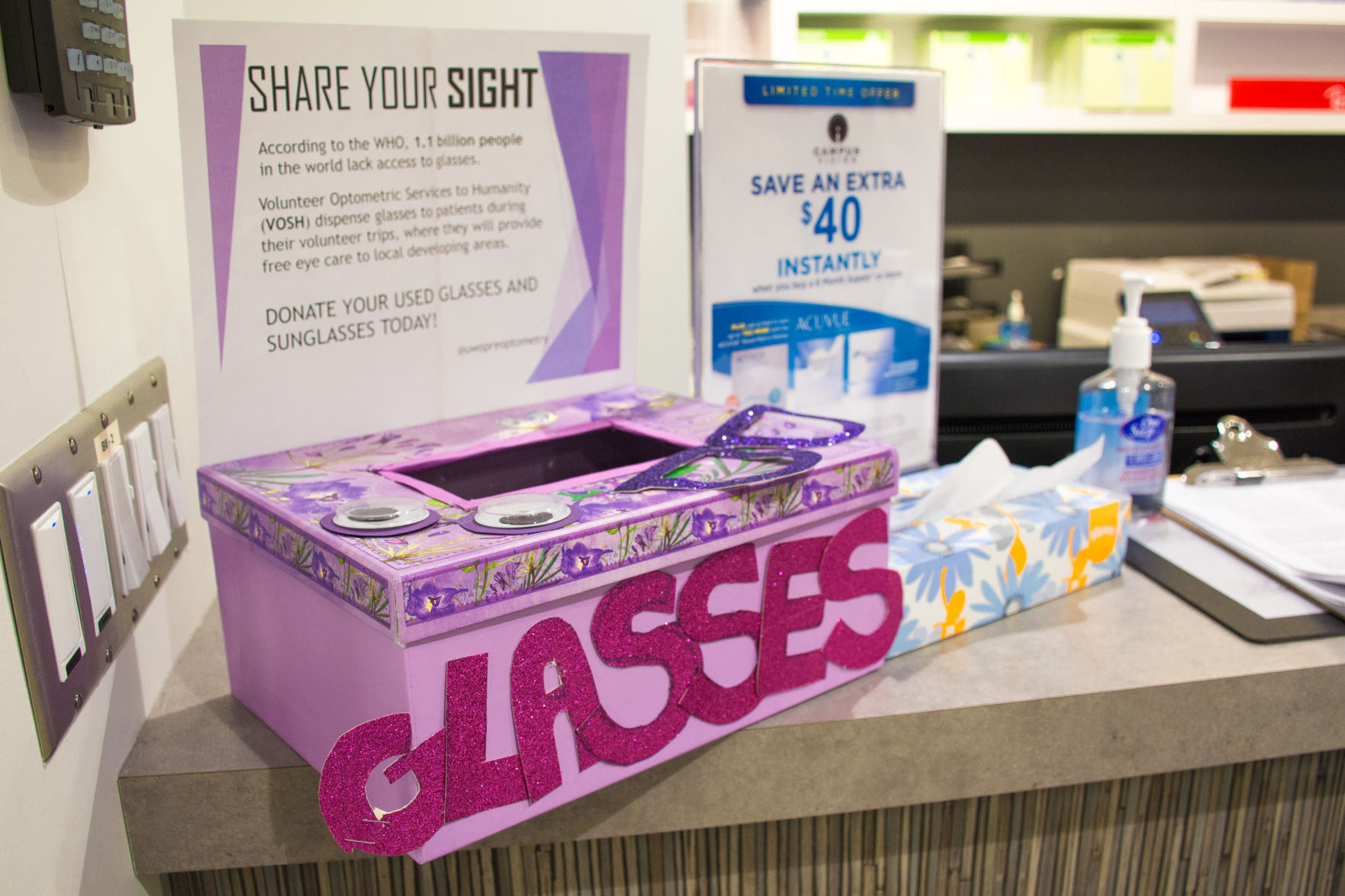 Glasses Donation Box in Optometrists Office